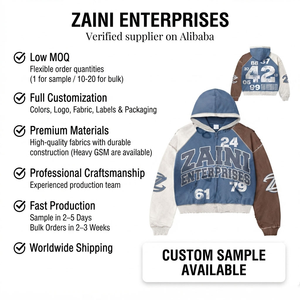 Men's 350gsm Woven Polyester/Cotton Full Zip Hoodie with Custom DTF Embroidery for Logo-Breathable & Anti-Shrink - Product Image 1