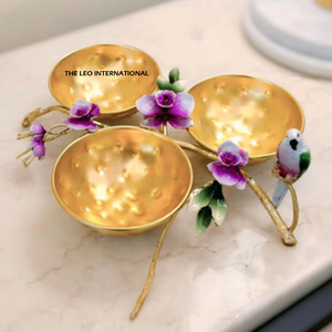 ชามโลหะเคลือบทองคุณภาพสูงพร้อมด้ามจับลายดอกไม้และนกแก้วหลากสีสัน สำหรับเสิร์ฟอาหารและช็อกโกแลต - Product Image 6
