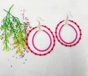 Pendientes de aro de cuentas de cristal chapados en oro de estilo bohemio de doble anillo, joyería de moda colgante tejida a mano para fiestas y regalos - Product Image 1