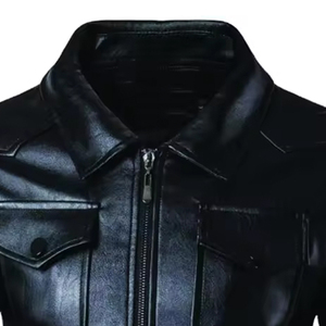 Men's Slim Fit PU Leather Jacket Moto Biker Style Turn-down Collar Zipper Closure Solid Color Autumn Winter Wear - Product Image 4