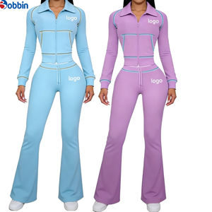 Top Selling Women <b>Tracksuits</b> Winter Fashion New Women's Jacket Pant Flare Pants Contrast Trim Zipper Matching Set for Streetwear - Product Image 3