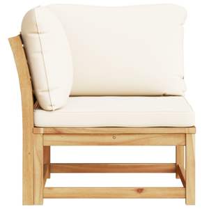 Canapé de jardin en bois d'acacia massif, blanc crème, modulaire simple pour espaces extérieurs - Product Image 5