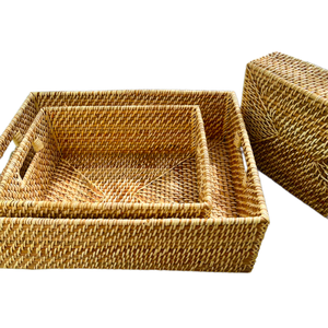 Bandeja de ratán rectangular con nácar, bandeja de ratán decorativa, almacenamiento y exhibición de café, pan, comida, fruta - Product Image 3