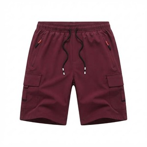 <b>Men</b> Cargo <b>Shorts</b> Black Drawstring Waist Mid Length Breathable Polyester Casual Style Pockets Solid Color <b>Woven</b> Fabric - Product Image 3