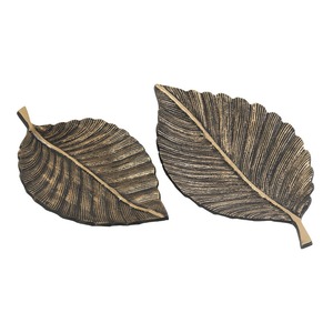 Plateaux décoratifs en forme de feuille, laiton, finition antique patinée, 2 pièces, design rustique végétal - Product Image 2