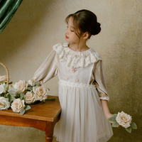 Ensemble de Robes pour Bébé Robe 2 Pcs Style Campagne Velours Fleur Fille Robe de Bal Enfants Broderie à la Main Perles Vêtements-Wendy