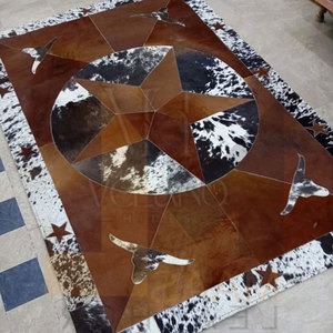 Tapis décoratif en patchwork de cuir de vachette fait main, tapis en cuir de vachette à poils doux, tapis de zone en cuir de vachette à vendre - Product Image 3