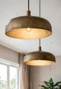 Vintage Brass Dome Metal Pendant <b>Light</b> Elegant Indoor Hanging Fixture for Kitchen Island Living Room Bedroom - Product Image 2