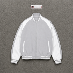 Blouson universitaire en laine gris clair pour homme, style épuré et tendance, avec fermeture éclair décontractée sur le devant, couleur unie, extérieur en polaire polyester, automne - Product Image 5