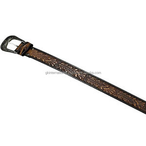 Cinturón de cuero occidental con grabado floral de alta calidad para hombres y mujeres, cinturón vaquero de cuero repujado. - Product Image 3