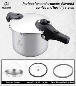 Olla a Presión Premium de 6L de Acero Inoxidable 18/10 con Sistema de Seguridad Avanzado, Tapa de Vidrio y Cesta para Vapor - Product Image 5