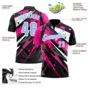 Camiseta de Rendimiento con Estampado Personalizado Premium en Negro, Azul Claro y Rosa, con Tinta 3D Bowling Splash, de Secado Rápido y Tela de Felpa - Product Image 3