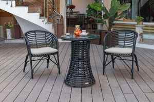 Contemporary Rattan Outdoor Patio Set with Tempered Glass <b>Table</b> and Two Chairs for Garden Use - Product Image 2