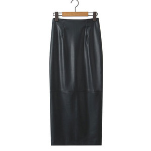 Women <b>PU</b> Pencil <b>Skirt</b> Knee-Length Solid Color Shiny Minimalist Design All Seasons Wear - Product Image 1