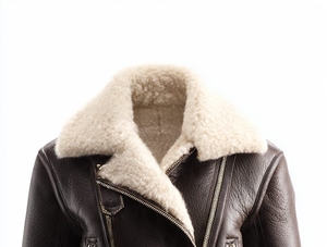 Blouson en cuir pour homme avec col en fausse fourrure et fermeture éclair - Product Image 5