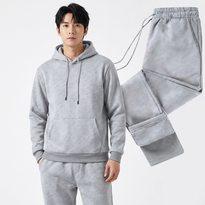 Ensemble de survêtement unisexe gris uni à capuche 100 % coton, sweat-shirt et pantalon de survêtement décontractés, coupe ample longue, pour l'automne - Product Image 4