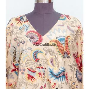 Kaftan pour femmes, robe maxi décontractée et élégante, 100% coton respirant, écologique, imprimé à la main, coupe régulière, col en V, sans manches - Product Image 4
