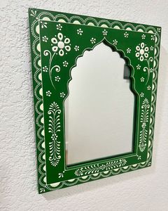 Miroir artisanal rond en bois MDF avec incrustations d'os, écologique, de luxe, moderne, style bohème indien et artistique - Product Image 6
