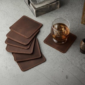 Genuine Leather Coasters Sophisticated Business Gift Square Drink <b>Pads</b> Anti <b>Scratch</b> Office Table Coaster LC-0017 - Product Image 5