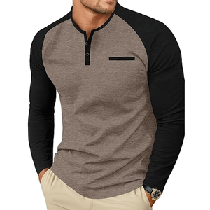 T-shirt décontracté à manches longues pour homme, bicolore, tendance été, 100% coton - Product Image 5