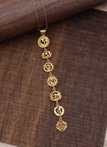 Gold Plated Brass Chakra Pendant <b>Necklace</b> Religious Hindu Symbol Unisex Fashion Jewelry Charm Chain <b>Long</b> Design - Product Image 4