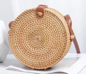 Vietnam Round Vintage Natural Bamboo Handbag Rattan Hand bag Straw Summer Beach bag for women ladies Fashionable Wicker Purse