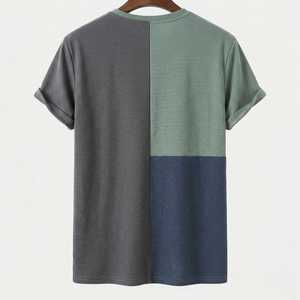 Mens Color Block T <b>Shirt</b> Premium Cotton Crew Neck Casual Short Sleeve <b>Patchwork</b> Tee Stylish Modern Contrast Panel Streetwear - Product Image 2