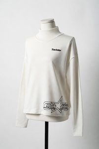 Womens White Mock Neck Long Sleeve Sweatshirt Minimalist Trackstar Logo Star Graphic Print Top - Product Image 5