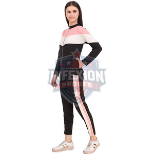 Women's <b>Black</b> Color Blocking Tracksuit Set Crew Neck Full Sleeve Elastic Waist <b>Pants</b> Casual Autumn Wear - Product Image 4