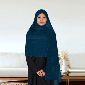 Hijab Elegante de Georgette Liso, Transpirable y Ligero, con Detalles de Encaje de Red Russell y Adornos de Cristales, Estilo Modesto - Product Image 3