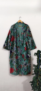 Bata Kimono de Algodón con Estampado Floral/Animal, Cuello en V, Manga Larga, Secado Rápido, Largo Completo, para Damas de Honor, Primavera/Verano - Product Image 3