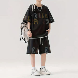Ensemble décontracté homme 2026 : T-shirt respirant anti-plis à manches courtes col en V et short ample en polyester/coton - Product Image 5