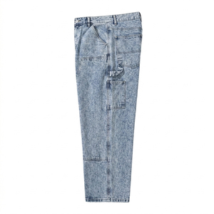 Pantalon de travail en jean délavé à double genouillère pour homme, coupe ample, denim épais, multi-poches, style streetwear, collection 2026 - Product Image 3