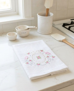 Wholesale Custom White Waffle Cotton Kitchen Hand Towel Embroidered Butterfly & Flowers Machine Washable Quick Dry Eco-Friendly - Product Image 2