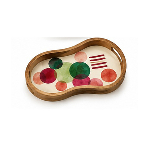 Octagonal shape <b>Wooden</b> Serving <b>Tray</b> With Christmas Tree Pattern Painted Finish Handle Residential Use - Product Image 4