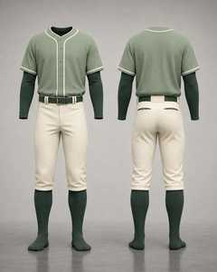 Ensemble uniforme de baseball pour homme : Maillot vert avec pantalon blanc et chaussettes vert foncé, respirant, fermeture boutonnée, coupe classique - Product Image 1