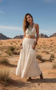 กระโปรงแม็กซี่สไตล์ฮิปปี้สำหรับผู้หญิง ผ้าฝ้ายออร์แกนิค ผ้าก๊อซ ทรงระบายยาวพลิ้วไหว สไตล์โบฮีเมียน ของขวัญสำหรับเธอ - Product Image 2