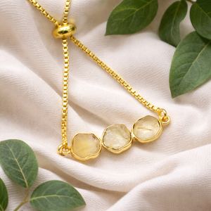 Pulsera de Citrino Natural, Chapada en Oro, Ajustable, con Cuentas, Joyería Delicada con Piedras Preciosas, Regalo para Ella - Product Image 1