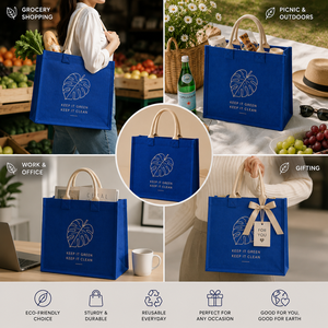 Bolsa de Viaje de Yute Azul con Asa de Cuerda, Tamaño Grande, Ecológica, Reutilizable, para Uso en el Aeropuerto - Product Image 3