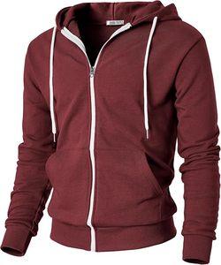 Sweat à capuche zippé orange pour homme, 100 % coton, couleur unie, coupe décontractée, molleton bouclette 300 g, anti-rétrécissement, respirant, idéal pour l'hiver - Product Image 4