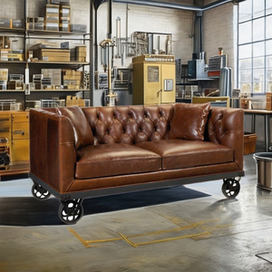 Sofá Modular en Forma de L de Tres Plazas, Diseño Moderno Estilo Americano, Cuero Genuino, Respaldo Acolchado, con Ruedas, para Sala de Estar - Product Image 1