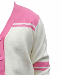 Cardigan classique en tricot pour femme, col en V, manches longues, rose et blanc contrastés, fermeture boutonnée sur toute la longueur, coupe classique, toutes saisons - Product Image 6