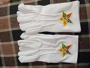 Guantes de Algodón Bordados a Máquina con la Estrella Masónica OES - Blancos, Talla Única, Par - Orden de la Estrella del Este - Product Image 6