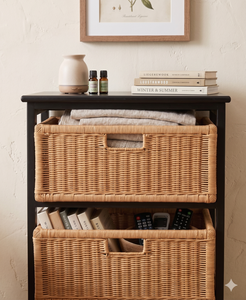 Commode en rotin naturel à 3 niveaux, meuble de rangement avec cadre en bois, commode pour salon, chambre à coucher, organisateur de meubles de maison - Product Image 5