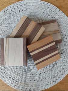 Multi Wood Strip Inlay Coaster <b>Set</b> <b>Square</b> Hardwood Beverage Mat Coffee Mug Cushion Table Surface Guard - Product Image 4