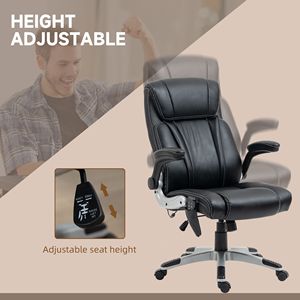 Sedia da Ufficio Riscaldata con Massaggio, 6 Punti di Vibrazione, Braccioli Ribaltabili in Ecopelle, Colore Nero - Product Image 5