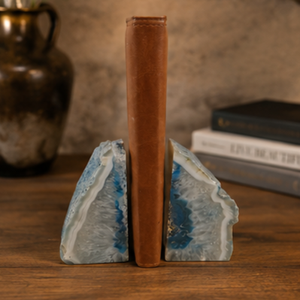 Irregular Stone Bookends Blue White Agate Natural Rock Book Holders Home Decoration Antique Style - Product Image 1