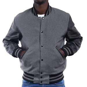 <b>Men</b> Casual Sports Varsity Jacket WoolCotton Blend Stand Collar Customized Logo Front Breathable Anti-Bacterial Winter Fashion - Product Image 1