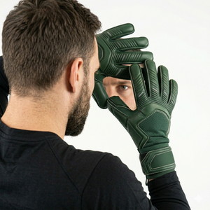 Green Leather Football Goalkeeper Gloves with Full Finger Protection and Adjustable Wrist Strap for Men Durable Soccer Gloves - Product Image 5