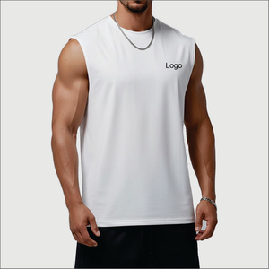 GSM EU Size Custom Breathable Activewear Cut off Shirts Men Polyester Cotton Gym Stringer Basketball <b>Singlets</b> <b>Running</b> Tank Top - Product Image 1
